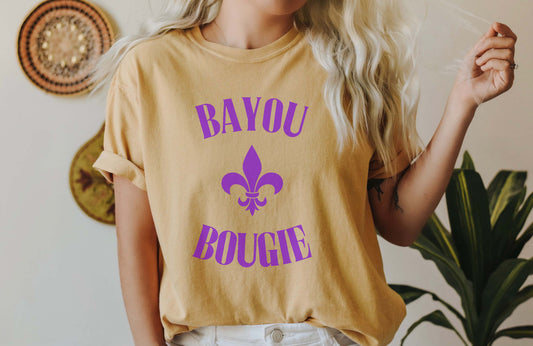 Bayou Bougie Purple and Gold Comfort Colors Brand Shirt