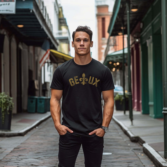 New Orleans "Geaux" Football Shirt, Tailgate Clothes, Dat Shirt, Geaux, Trendy Shirt, Gift for Him, NOLA Shirt, Fleur de Lis, Vintage Design, Gift